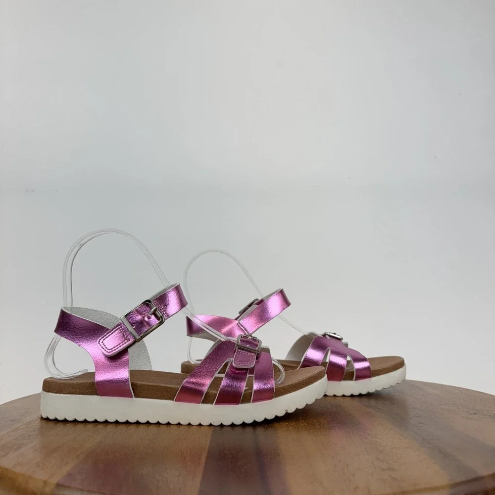 New Big Kids Girls Nina Lacey‎ Metallic Pink Strappy Platform Sandals Size 2 Y